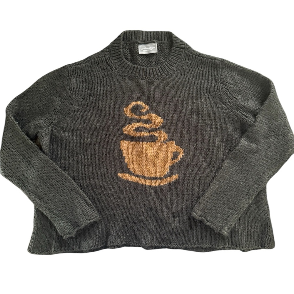 Cozy Black Sweater with Coffee Cup Design